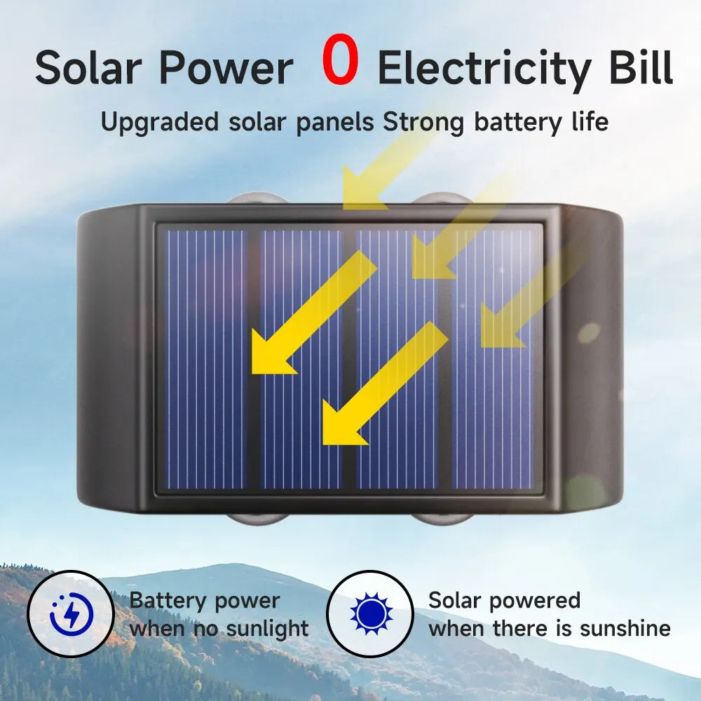 Solar Lights Outdoor 4LED 6LED 8LED Warm Light Waterproof Wall Lamp Up And Down Luminous Garden Decoration Outdoor Lights