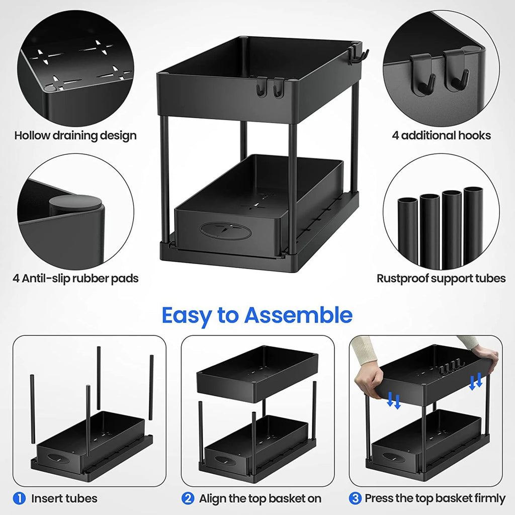 2-Tier Under Sink Sliding Storage Organizer – Pull-Out Kitchen Cabinet Rack