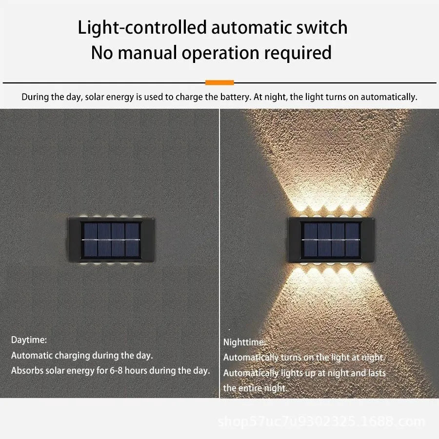 Solar Lights Outdoor 4LED 6LED 8LED Warm Light Waterproof Wall Lamp Up And Down Luminous Garden Decoration Outdoor Lights