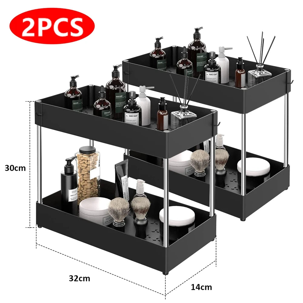2-Tier Under Sink Sliding Storage Organizer – Pull-Out Kitchen Cabinet Rack