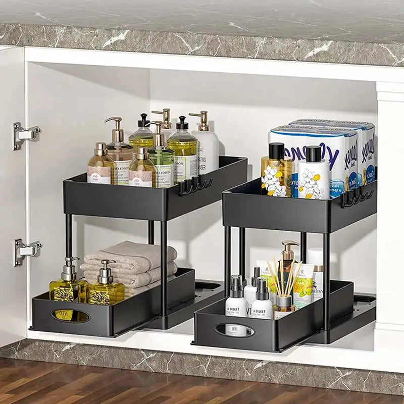 2-Tier Under Sink Sliding Storage Organizer – Pull-Out Kitchen Cabinet Rack