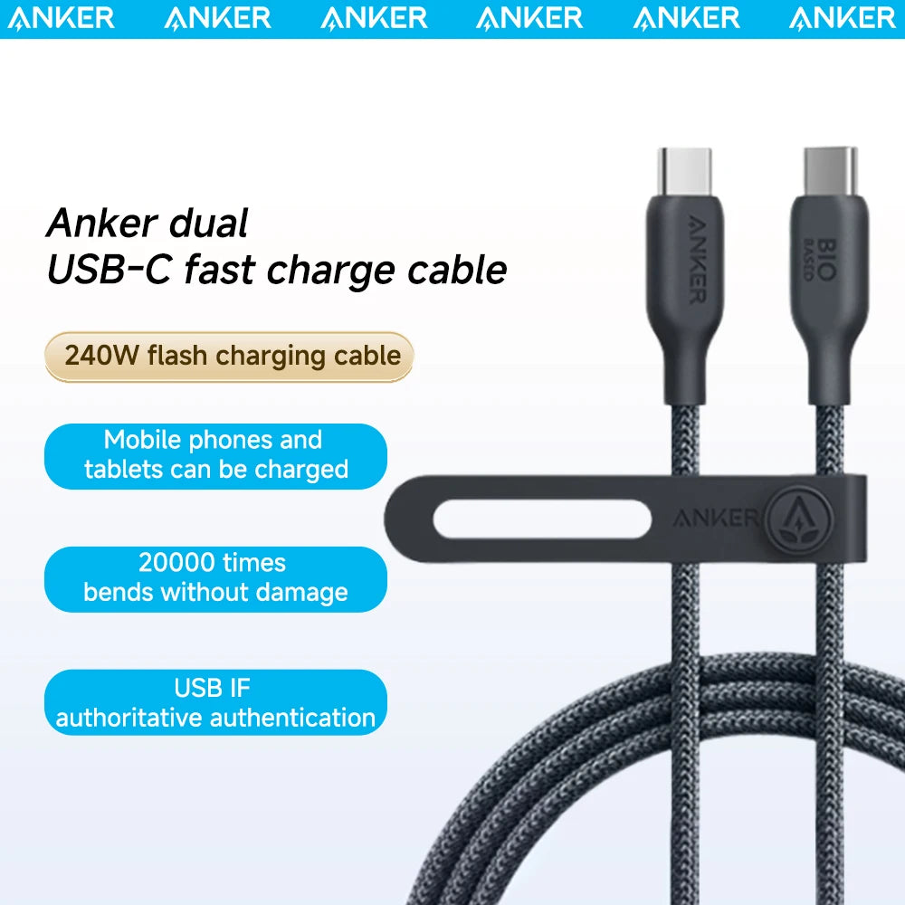 Anker 240W USB-C to USB-C Cable — Bio-Based, Fast Charging, Wide Compatibility