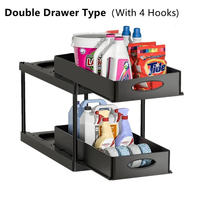 2-Tier Under Sink Sliding Storage Organizer – Pull-Out Kitchen Cabinet Rack