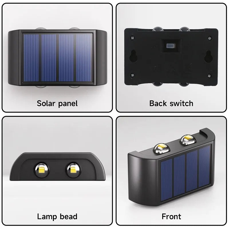 Solar Lights Outdoor 4LED 6LED 8LED Warm Light Waterproof Wall Lamp Up And Down Luminous Garden Decoration Outdoor Lights