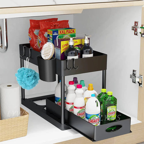 2-Tier Under Sink Sliding Storage Organizer – Pull-Out Kitchen Cabinet Rack