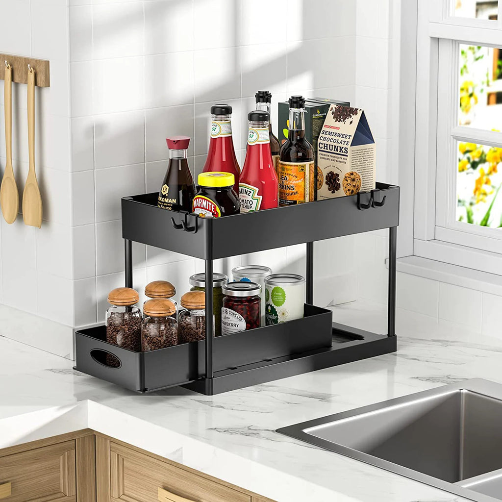 2-Tier Under Sink Sliding Storage Organizer – Pull-Out Kitchen Cabinet Rack