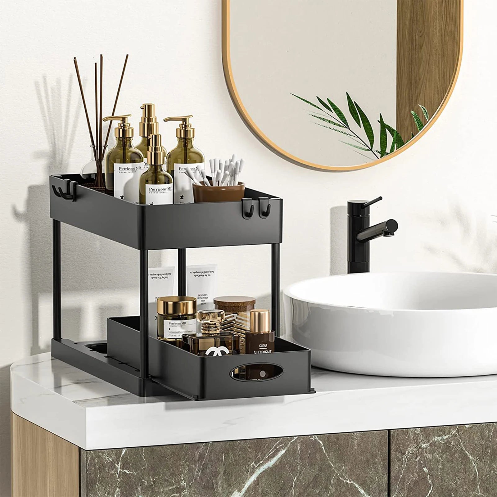 2-Tier Under Sink Sliding Storage Organizer – Pull-Out Kitchen Cabinet Rack