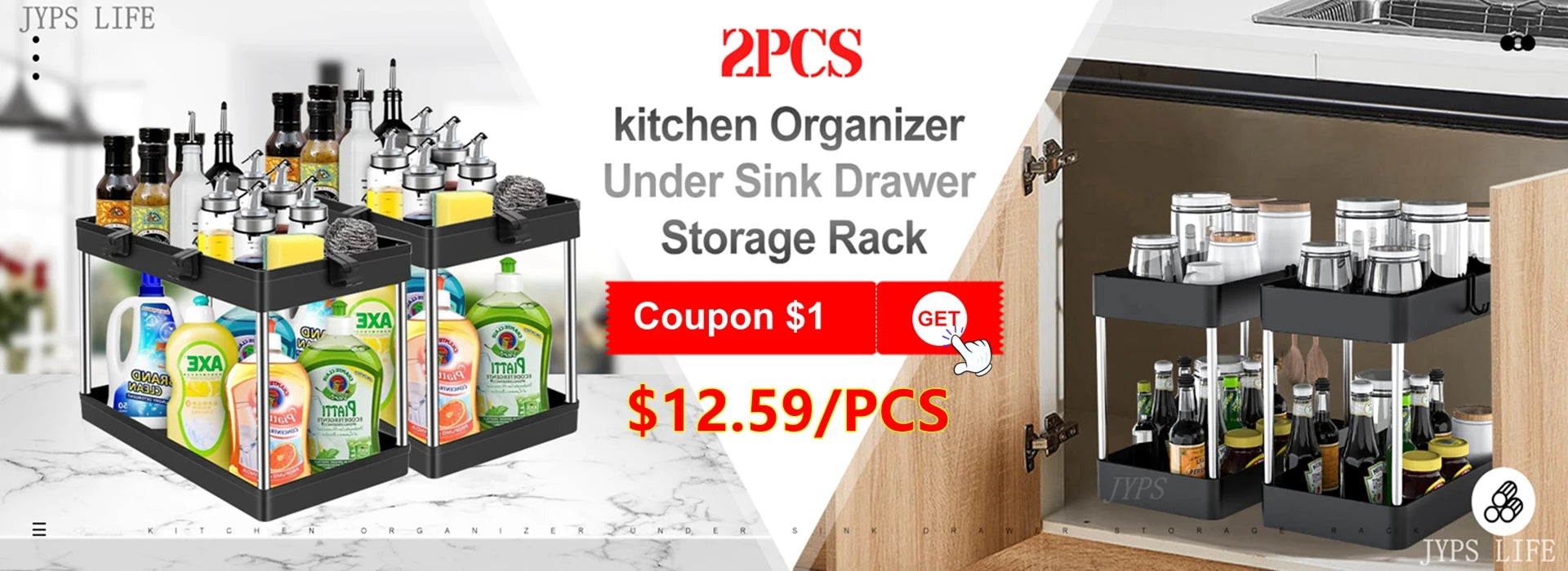 2-Tier Under Sink Sliding Storage Organizer – Pull-Out Kitchen Cabinet Rack