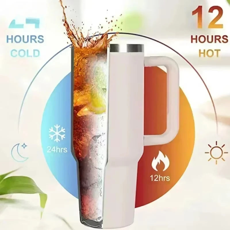 Insulated Tumbler with Handle and Straw Double Wall Thermal Iced Travel Mug for Car & Outdoor Use Perfect Gift for Coffee Lovers