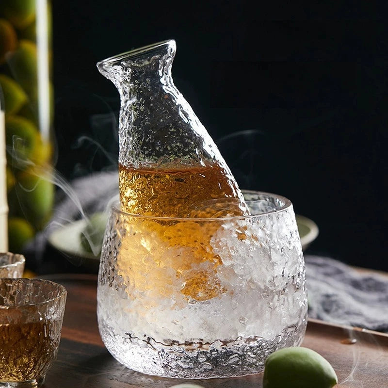Japanese Sake Drinking Set Glass Cups and Carafe Modern Japanese Style Barware for Home Party