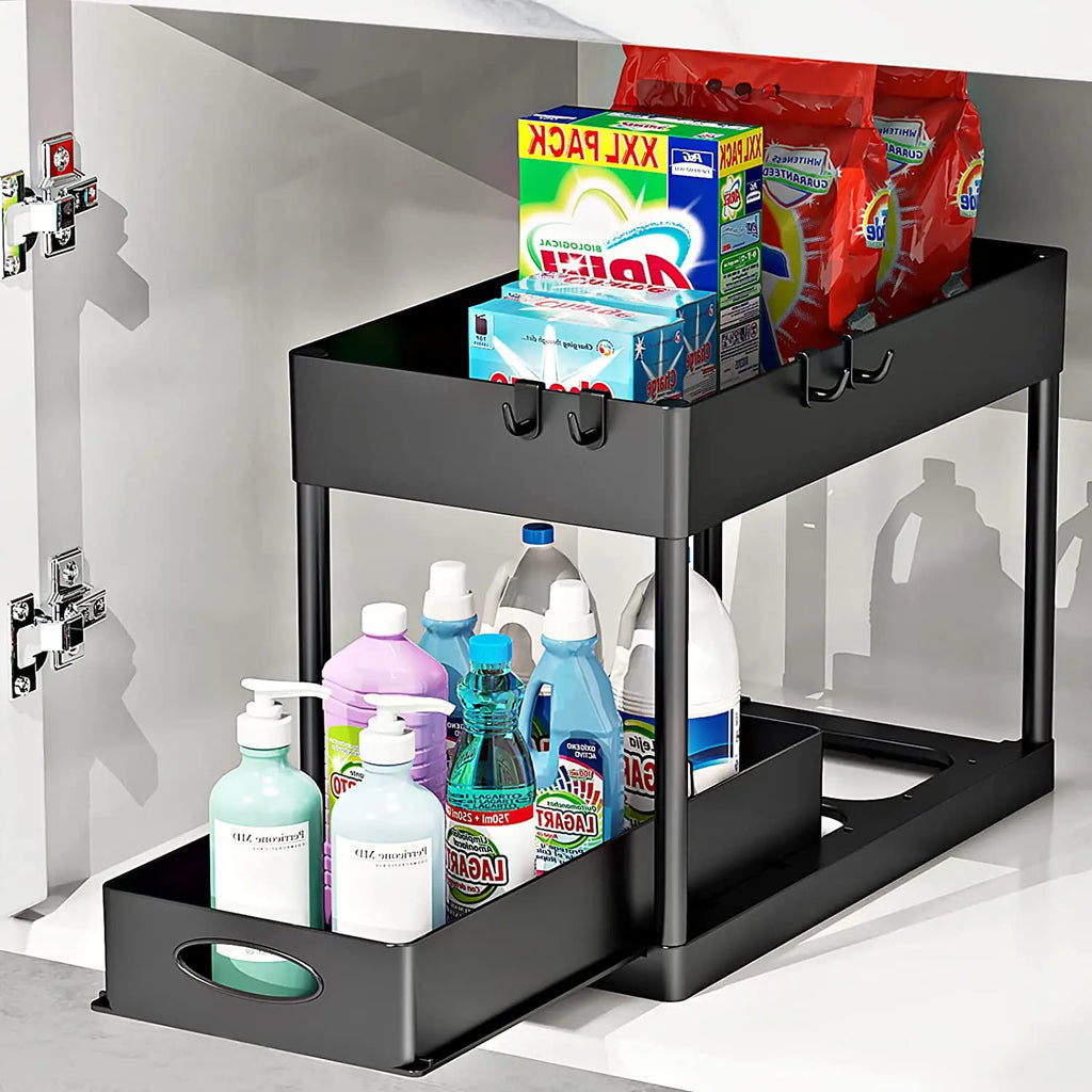 2-Tier Under Sink Sliding Storage Organizer – Pull-Out Kitchen Cabinet Rack