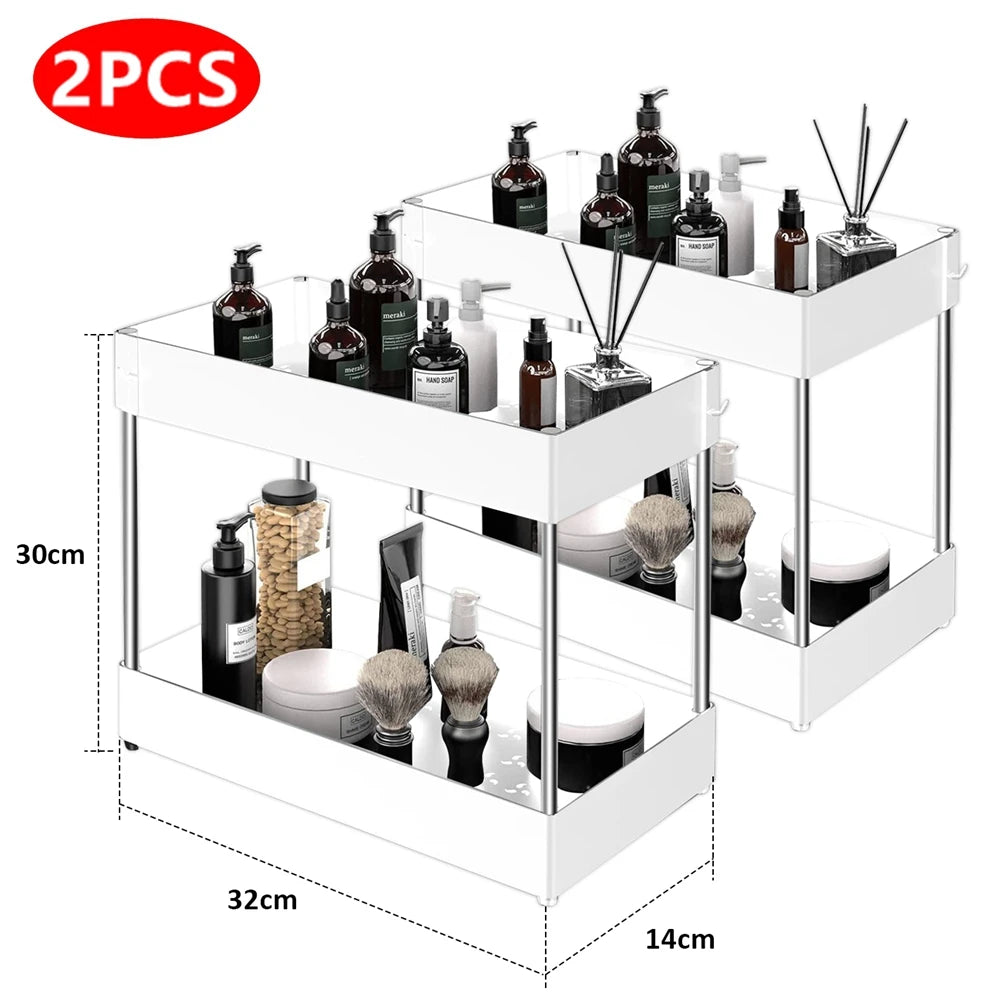 2-Tier Under Sink Sliding Storage Organizer – Pull-Out Kitchen Cabinet Rack