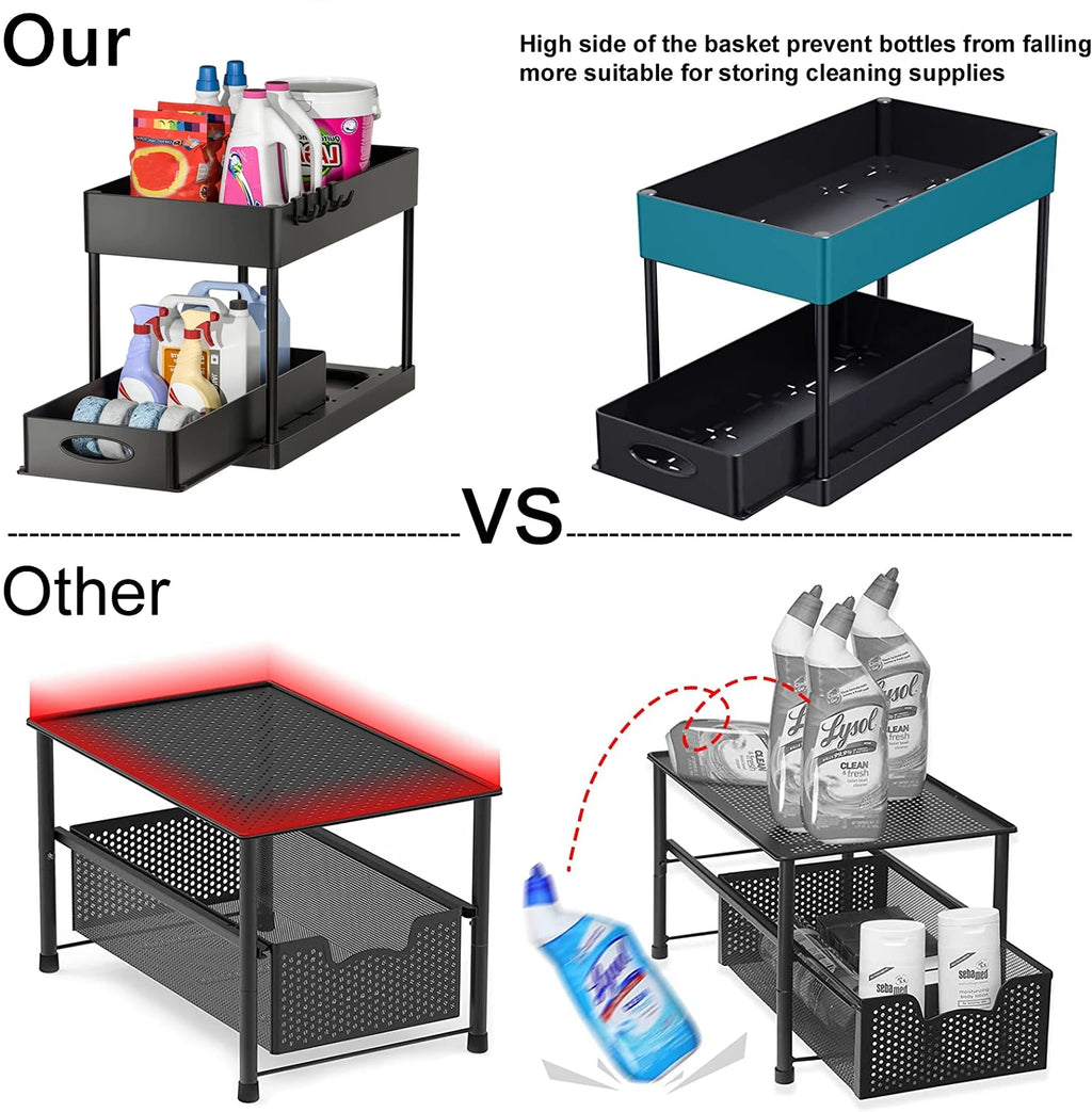 2-Tier Under Sink Sliding Storage Organizer – Pull-Out Kitchen Cabinet Rack