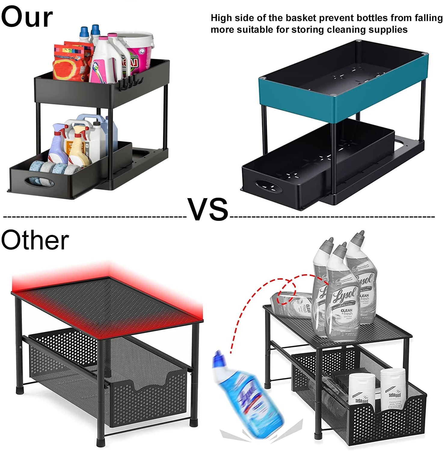 2-Tier Under Sink Sliding Storage Organizer – Pull-Out Kitchen Cabinet Rack
