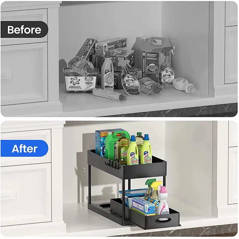 2-Tier Under Sink Sliding Storage Organizer – Pull-Out Kitchen Cabinet Rack